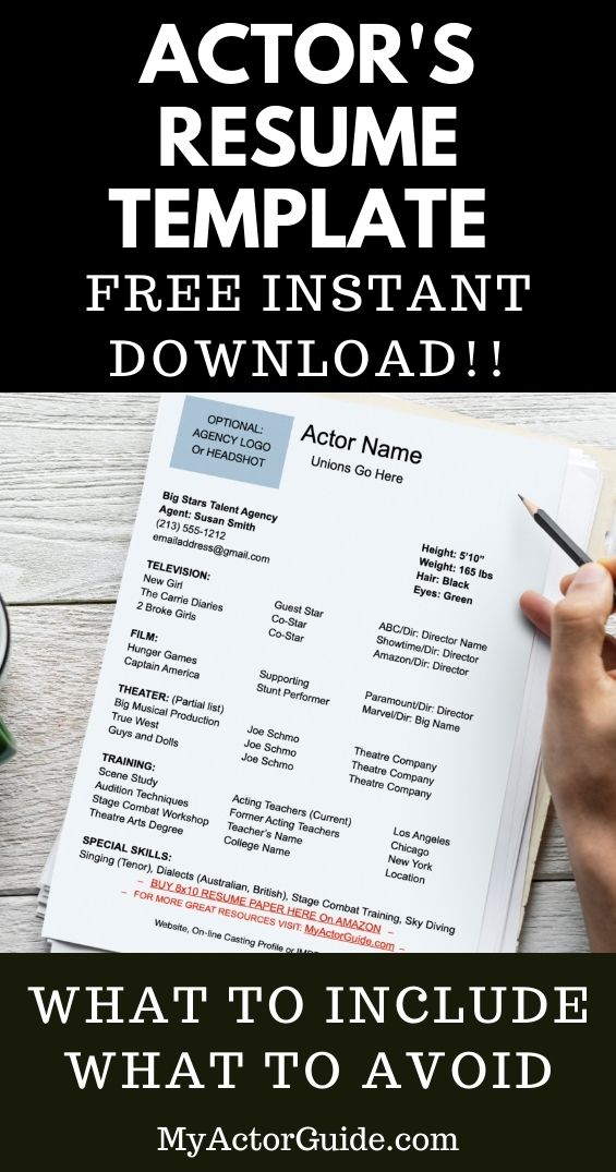 FREE actor's resume template download. Down actors resume template free
