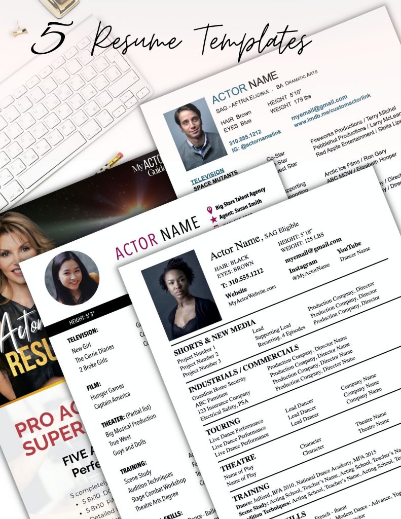 Resume templates for professional actors. Actors resume design pre-formatted and ready for auditions!