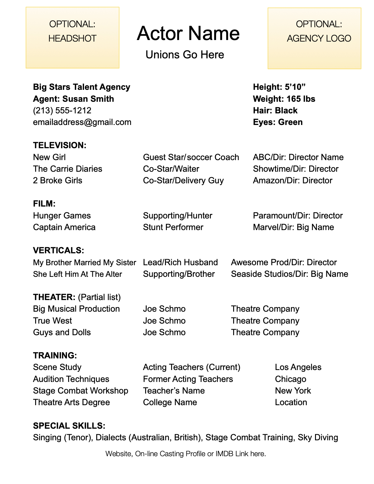 What do you put on your resume as a new actor?